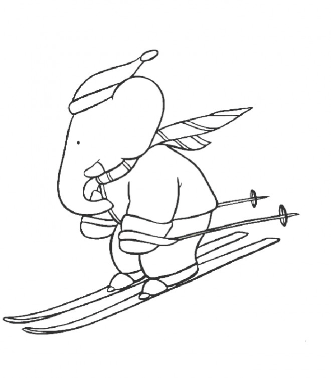 Coloriage et dessins gratuits Babar fait du ski à imprimer
