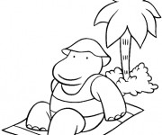 Coloriage Babar s'&eacute;tend en plage