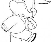 Coloriage Babar tient un drapeau