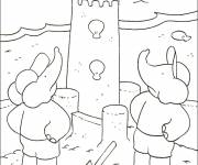 Coloriage Les enfants de Babar &agrave; la plage