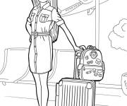 Coloriage Barbie à l'aéroport pour voyage aux vacances