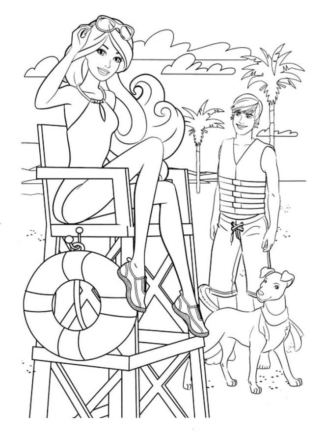 Coloriage et dessins gratuits Barbie à la plage à imprimer