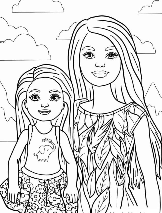 Coloriage et dessins gratuits Barbie avec sa sœur Kelly à imprimer