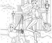 Coloriage Barbie avec ses animaux de compagnie en hiver