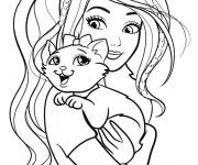 Coloriage Barbie avec son chaton