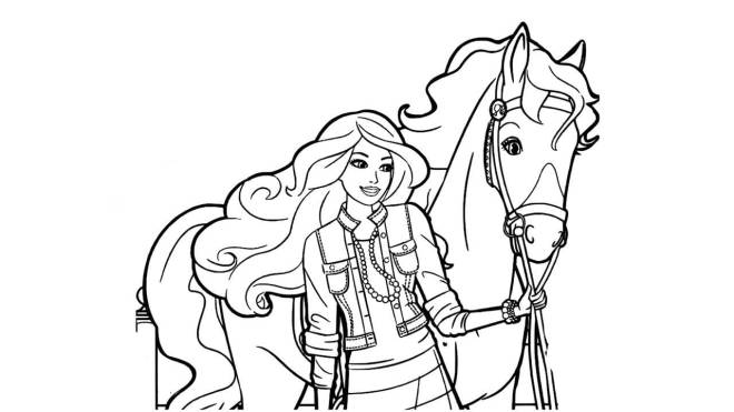 Coloriage et dessins gratuits Barbie avec son cheval à imprimer