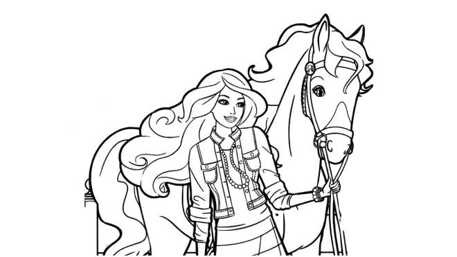 Coloriage barbie et son cheval à imprimer avec Tête à modeler