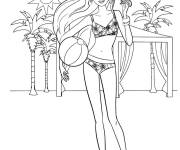 Coloriage Barbie Blonde avec maillot &agrave; la plage