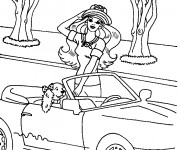 Coloriage Barbie conduit sa voiture