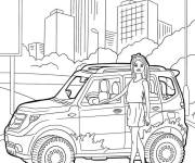 Coloriage Barbie devant sa voiture