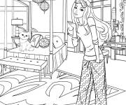 Coloriage Barbie en pyjama dans sa chambre