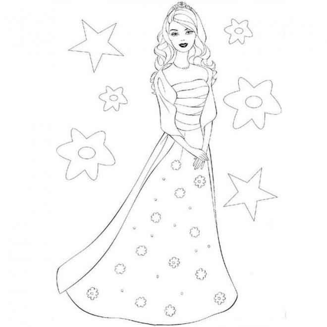 Coloriage Barbie En Robe Soirée Dessin Gratuit à Imprimer