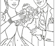 Coloriage et dessins gratuit Barbie est offert un bouquet de fleur à imprimer