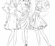 Coloriage et dessins gratuit Barbie et ses amis en robe de soirée à imprimer