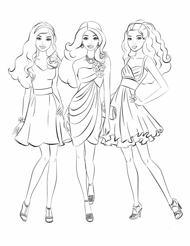 Coloriage Barbie Et Ses Amis En Robe De Soirée