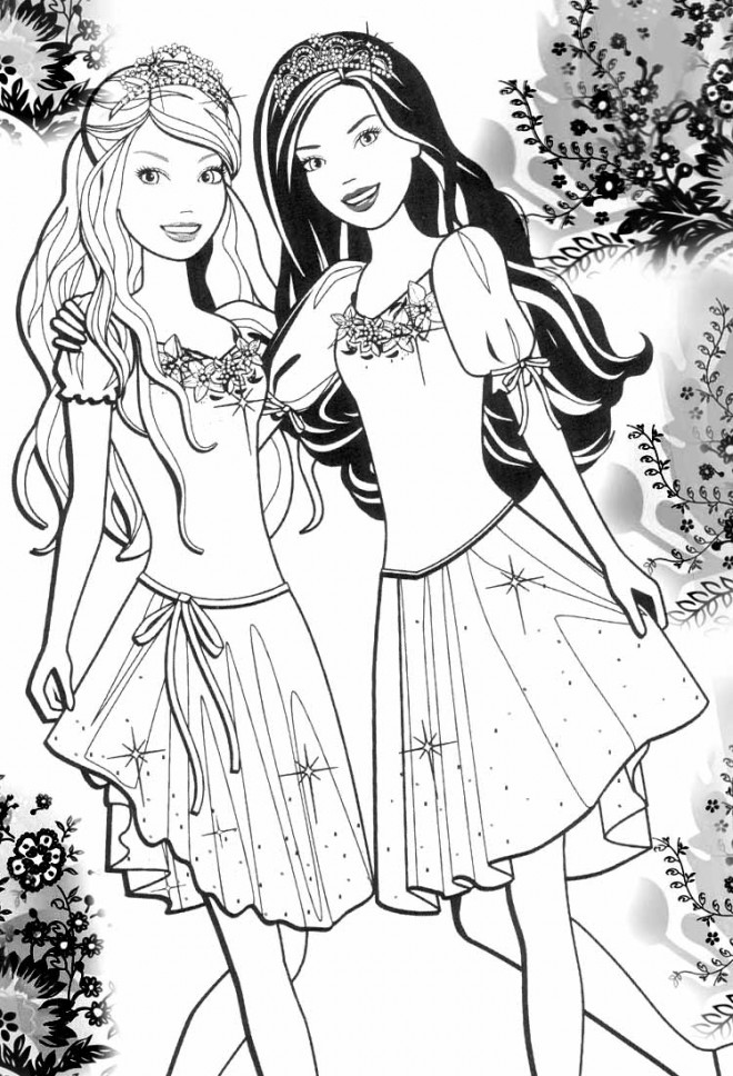 Coloriage Barbie et son amie dessin gratuit à imprimer