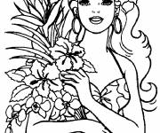 Coloriage Barbie et son bouquet de fleurs
