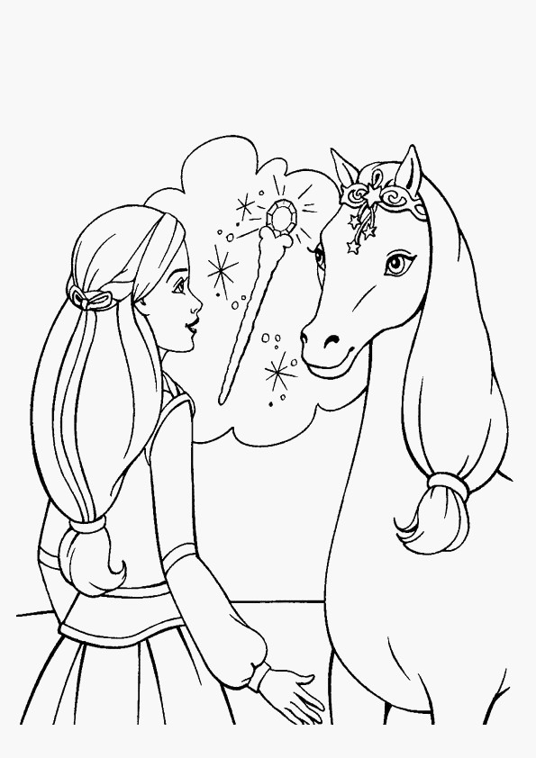 Coloriage Barbie et son cheval dessin gratuit à imprimer