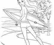 Coloriage Barbie faisant du surf sport