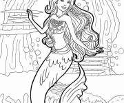 Coloriage La belle sirène Barbie dans l'océan