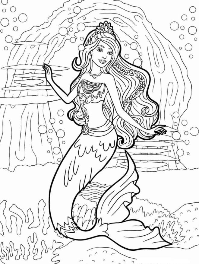 Coloriage et dessins gratuits La belle sirène Barbie dans l'océan à imprimer