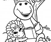 Coloriage Barney lit un ivre avec Baby Bop