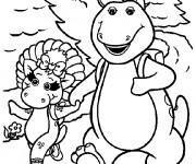 Coloriage Barney se promène avec Baby Bop