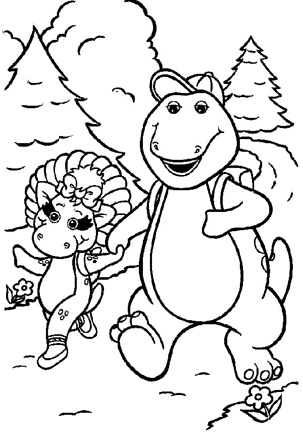Coloriage et dessins gratuits Barney se promène avec Baby Bop à imprimer