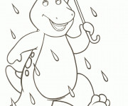 Coloriage Barney tient un parapluie