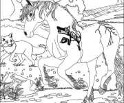 Coloriage Bella Sara: une cheval avec un loup