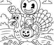 Coloriage Bendy chevauchant le dinde