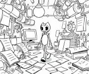 Coloriage Bendy dans la chambre effrayante