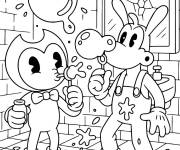 Coloriage Bendy et Boris s'amusent avec l'encre
