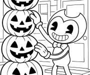 Coloriage Bendy et citrouilles d'Halloween