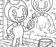Coloriage Bendy se dessinant sur le mur