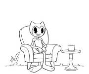 Coloriage Bendy se repose sur le fauteuil