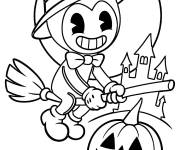 Coloriage Bendy sur balai volant