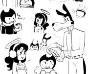 Coloriage Tous les personnages principaux de Bendy and the Ink Machine