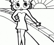 Coloriage Betty Boop admire le levé de soleil