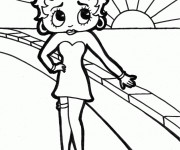 Coloriage Betty Boop admire le lev&eacute; de soleil