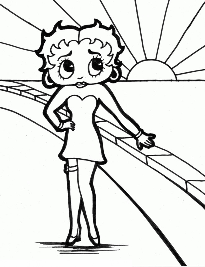 Coloriage et dessins gratuits Betty Boop admire le levé de soleil à imprimer