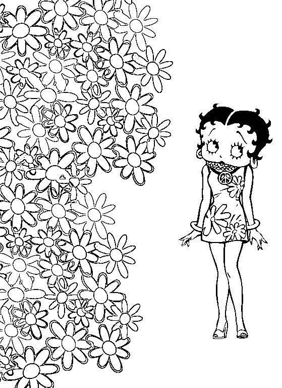 Coloriage et dessins gratuits Betty Boop avec des fleurs à imprimer