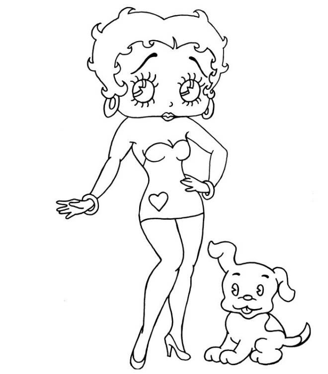 Coloriage et dessins gratuits Betty Boop avec son chien à imprimer