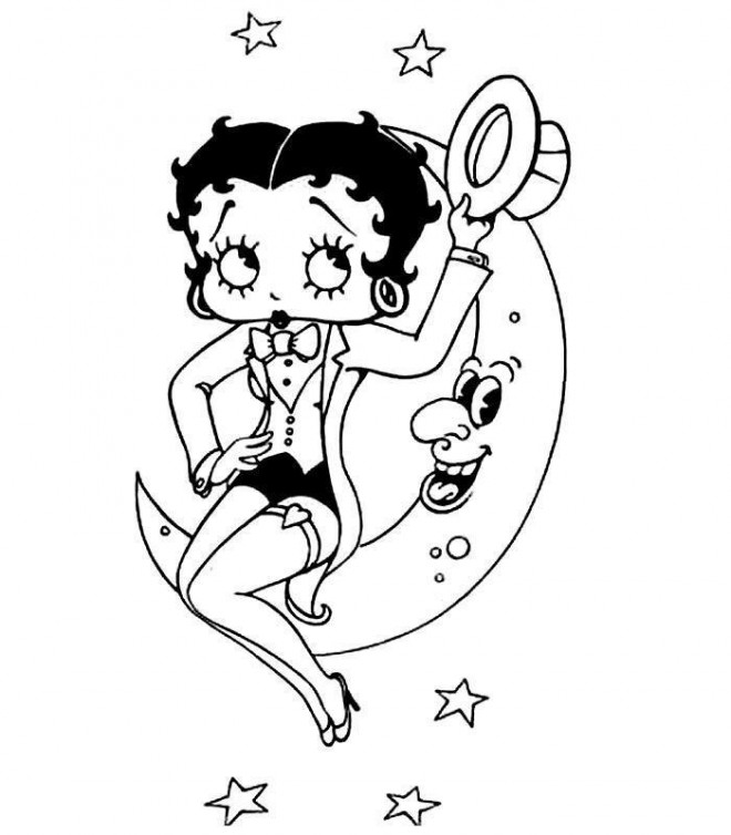 Coloriage et dessins gratuits Betty Boop croissant de lune à imprimer