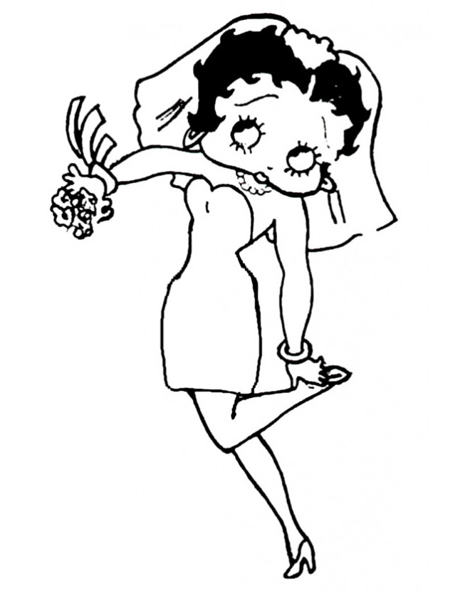 Coloriage et dessins gratuits Betty Boop en robe de mariage à imprimer