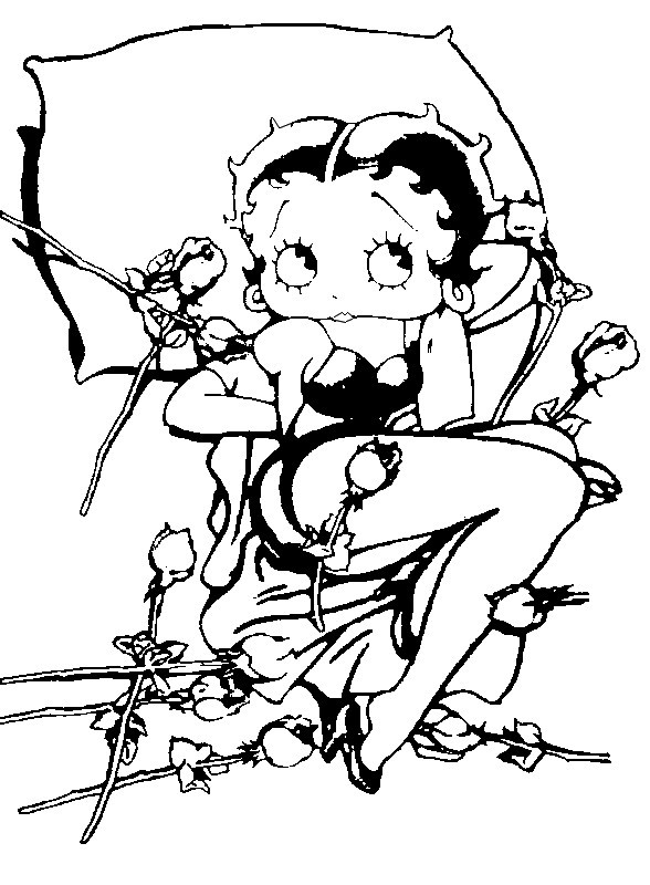 Coloriage et dessins gratuits Betty Boop entourée des roses à imprimer