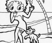 Coloriage Betty Boop et son chien en plage