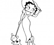 Coloriage Betty Boop promène son chien