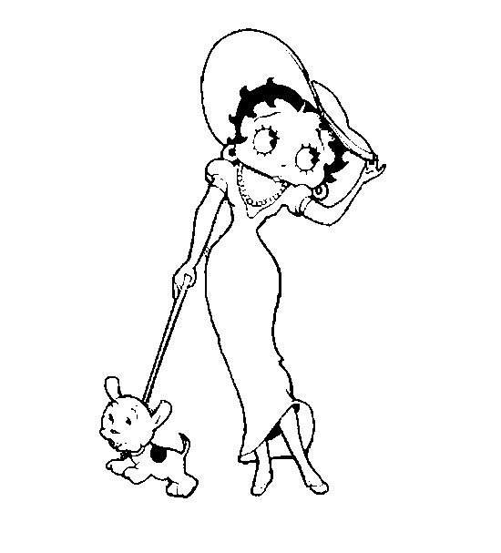 Coloriage et dessins gratuits Betty Boop promène son chien à imprimer