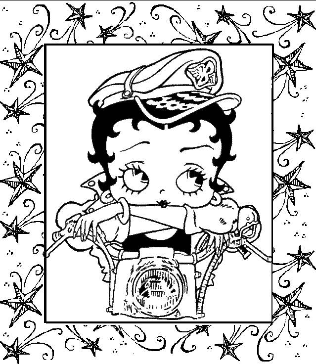 Coloriage et dessins gratuits Betty Boop sur sa moto adulte à imprimer